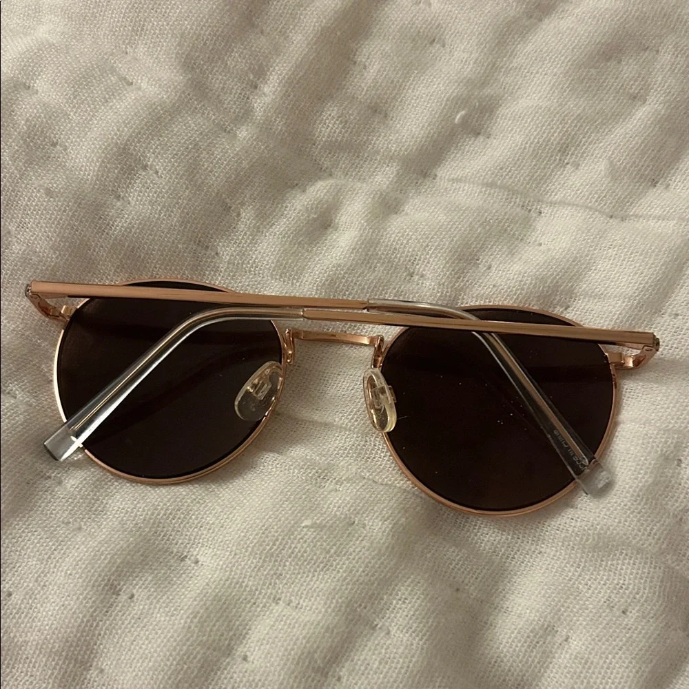 Round Gold Sunglasses with Brown Lenses - Picture 2 of 3